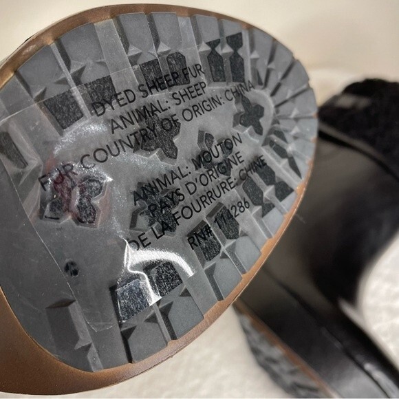 Coach Apple Vin Veg Boots Heels Leather Shearling Cuff High New Black Size 9 - Picture 11 of 16